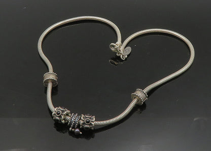 PANDORA 925 Silver   Vintage Black Onyx & Petite Pearl Chain Necklace  NE3698