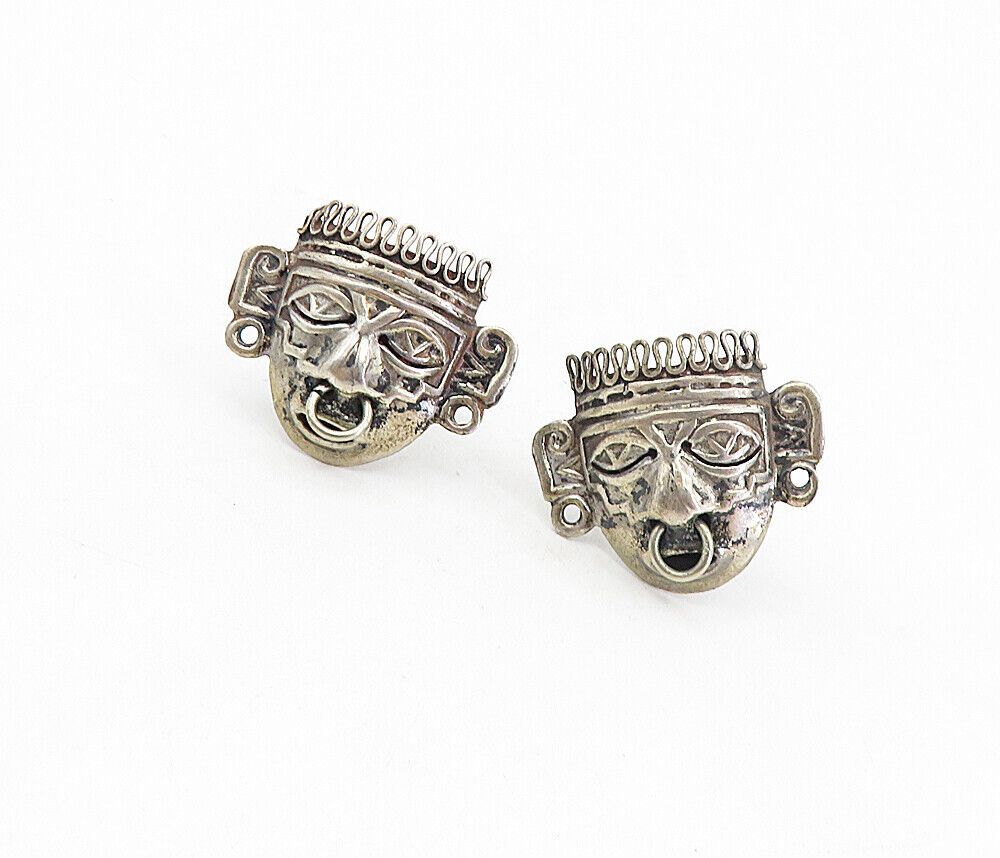 BGM MEXICO 925 Silver  Vintage Face Mask Tie Clip & Cuff Links Set  TR1384