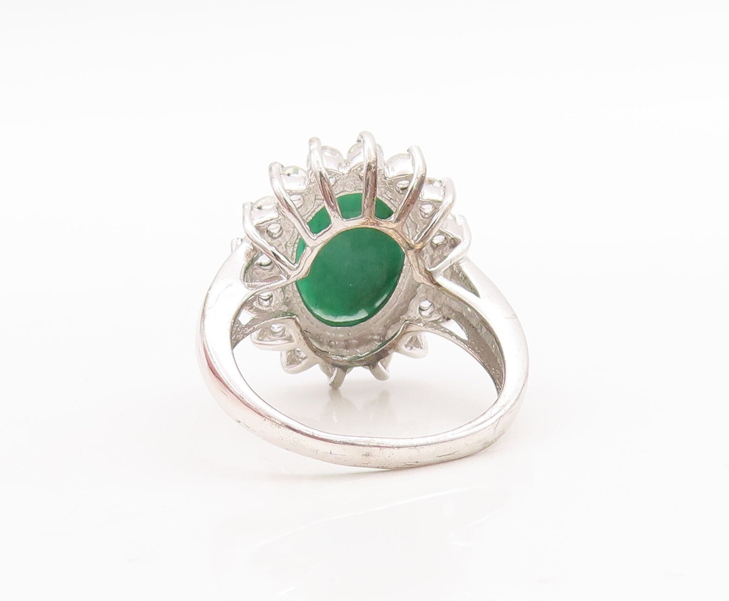 925 Sterling Silver Vintage Ring Green Gemstone Halo Topaz Flower  Sz 9  RG29539