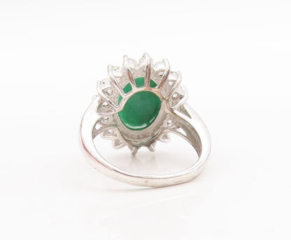 925 Sterling Silver Vintage Ring Green Gemstone Halo Topaz Flower  Sz 9  RG29539