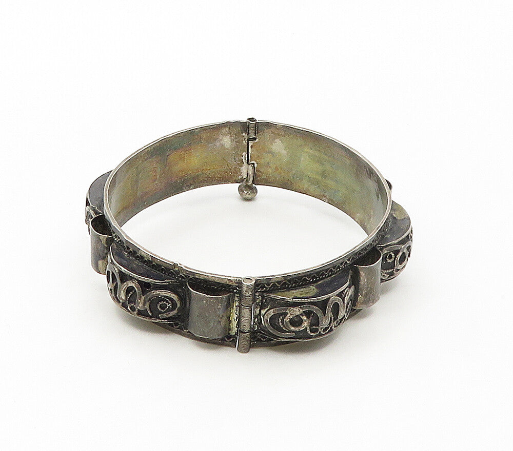 925 Sterling Silver  Vintage Antique Dark Tone Swirl Bangle Bracelet  BT6601