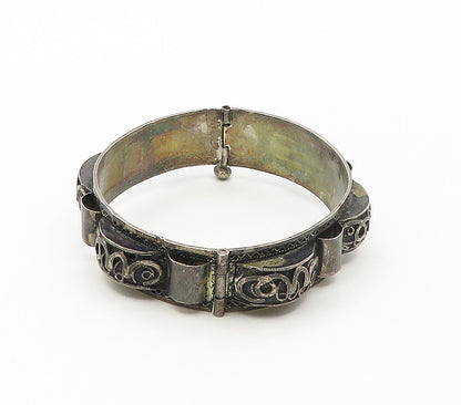 925 Sterling Silver  Vintage Antique Dark Tone Swirl Bangle Bracelet  BT6601