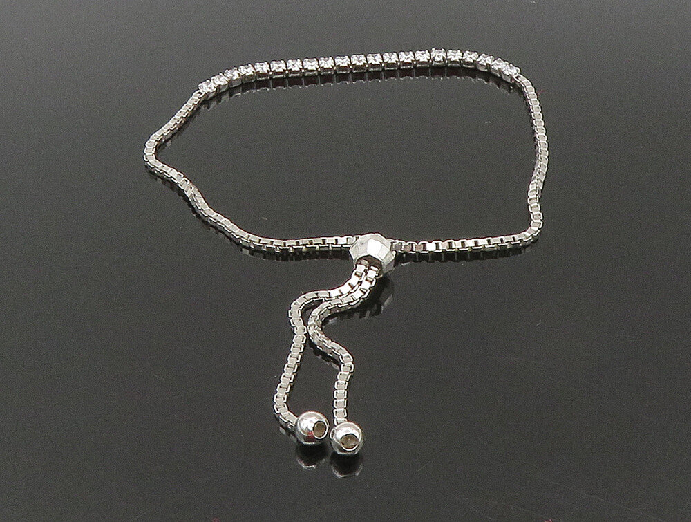 925 Sterling Silver  White Cubic Zirconia Adjustable Box Chain Bracelet  BT1109