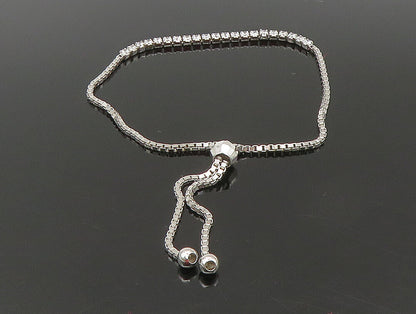 925 Sterling Silver  White Cubic Zirconia Adjustable Box Chain Bracelet  BT1109