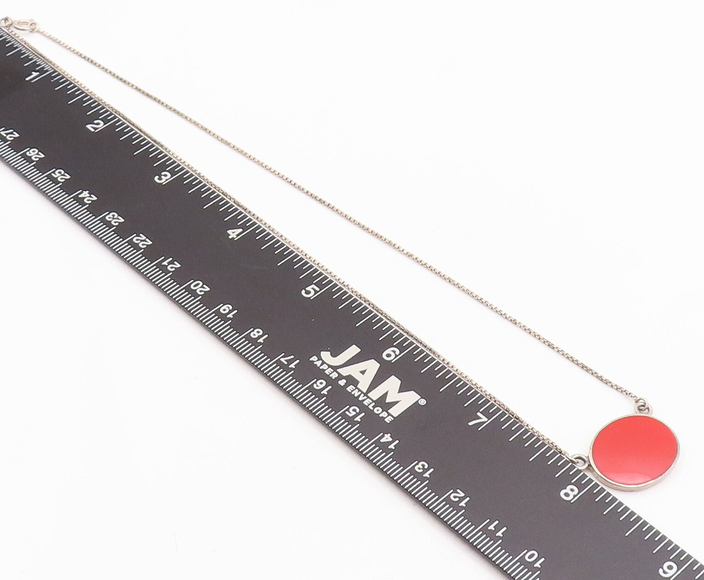 925 Sterling Silver Vintage Necklace Minimalist Oval Carnelian Inlay  NE4286