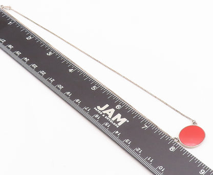 925 Sterling Silver Vintage Necklace Minimalist Oval Carnelian Inlay  NE4286