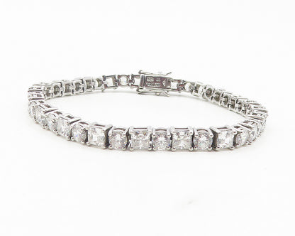 925 Sterling Silver  Shiny Cubic Zirconia Circle Square Tennis Bracelet BT4603