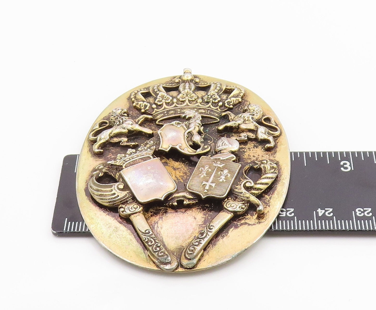 925 Sterling Silver Vintage Brooch Pin Regal Lion & Crown Shield Emblem  BP12476