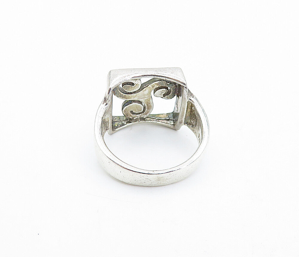 925 Sterling Silver  Vintage Shiny Triskelion Square Band Ring Sz 8  RG3955