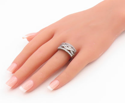 925 Sterling Silver Vintage Ring Round & Baguette Cut CZ Crossover Sz 10 RG35984