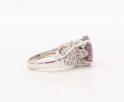 925 Sterling Silver Vintage Ring Round Cut Gemstone Flora Carved CZ Sz 7 RG30829