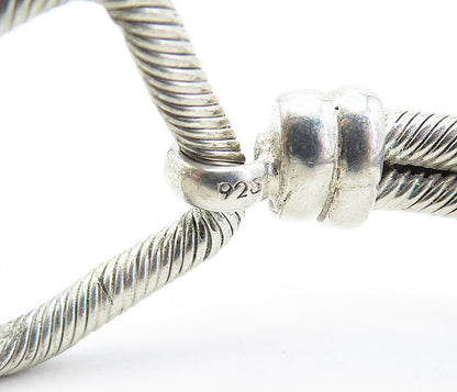 925 Sterling Silver Vintage Shiny Twist Loop Hook Bangle Bracelet BT1737