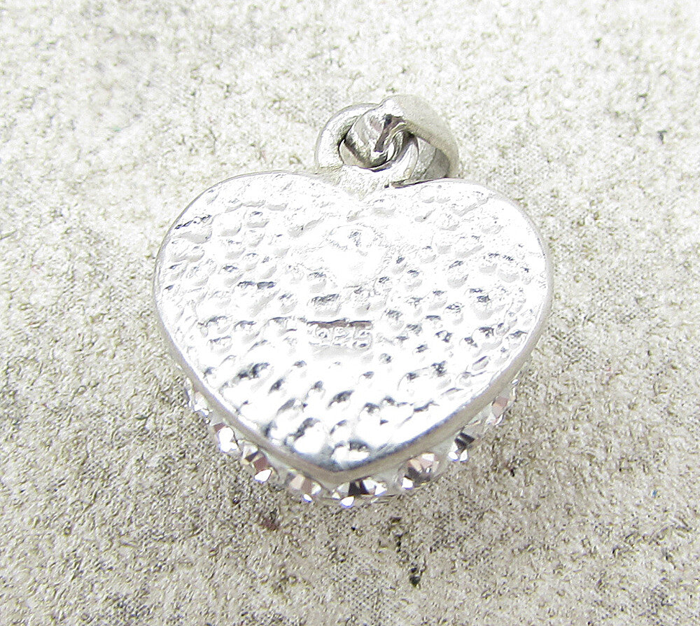 925 Sterling Silver  White Crystals Love Heart Drop Pendant  PT1431