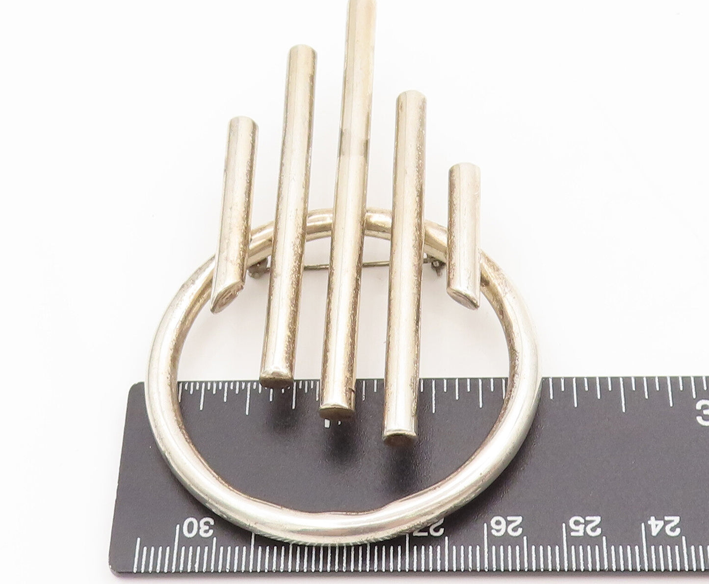 925 Sterling Silver  Vintage Designer Large Rod & Circular Brooch Pin  BP10343