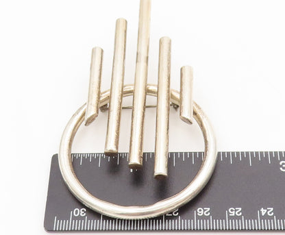 925 Sterling Silver  Vintage Designer Large Rod & Circular Brooch Pin  BP10343