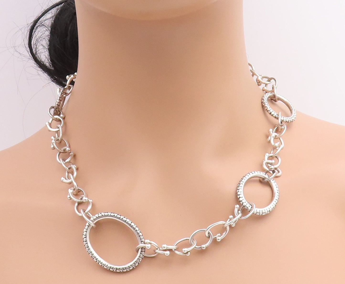 925 Sterling Silver Vintage Necklace MICHAEL DAWKINS Oval Link Chain   NE4640
