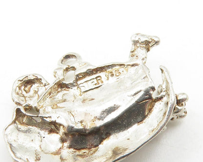925 Sterling Silver  Vintage Noah's Arc Motif Religious Drop Pendant  PT9390