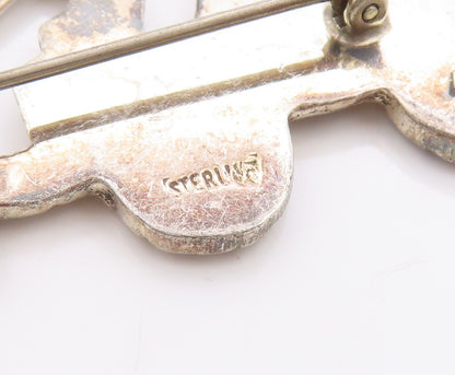 925 Sterling Silver Vintage Brooch Etched Horse and Farm Wagon Pin  BP11783
