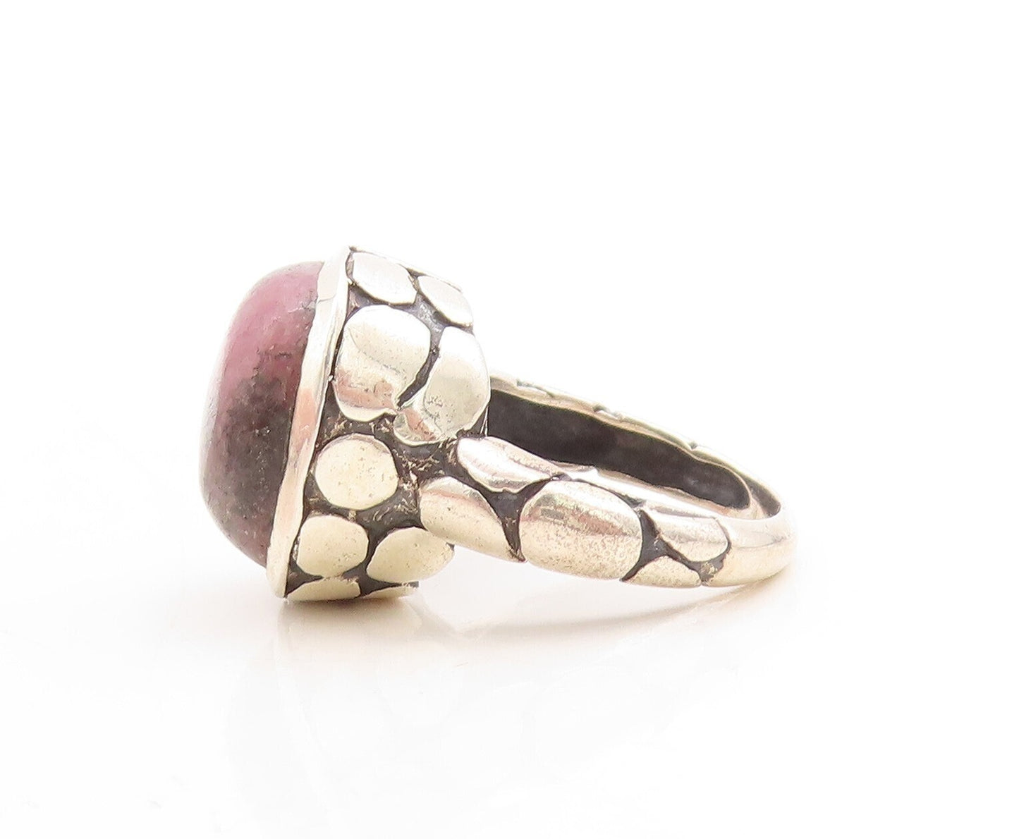 925 Sterling Silver Vintage Ring Pebble Effect Carved Gemstone  Sz 7  RG31490