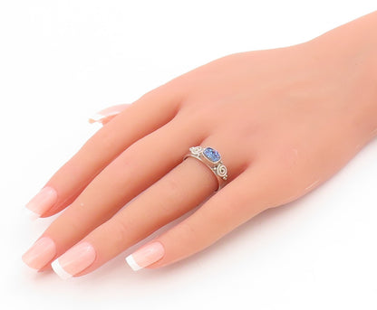 925 Sterling Silver Vintage Ring SAJEN Drusy Quartz Scrollwork  Sz 8  RG34686