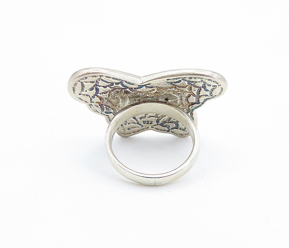 925 Silver  Vintage Mother Of Pearl Butterfly Cocktail Ring Sz 6.5  RG7721