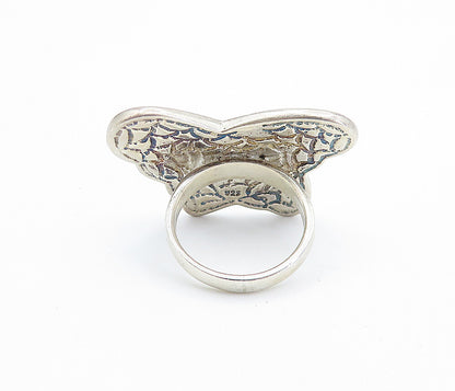 925 Silver  Vintage Mother Of Pearl Butterfly Cocktail Ring Sz 6.5  RG7721