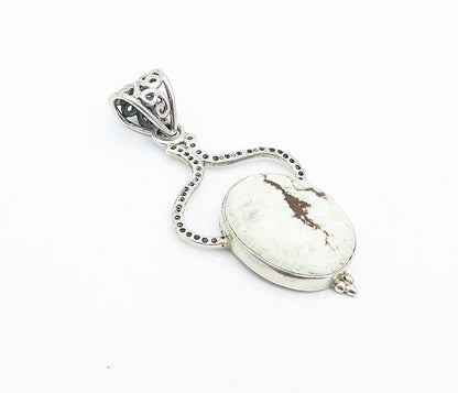 925 Sterling Silver Vintage Cabochon Jasper Swirl Detail Drop Pendant PT3277