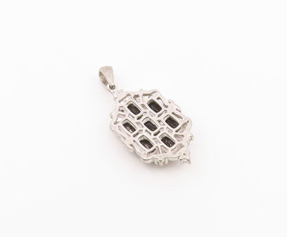 925 Sterling Silver  Vintage Solid Beaded Oval Round Sapphire Pendant  PT22413