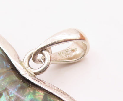 925 Sterling Silver  Vintage Double Sided Heart Shaped Abalone Pendant PT21767