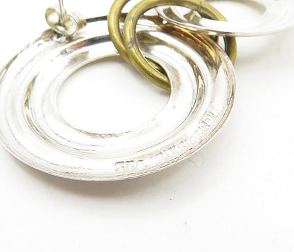 MEXICO 925 Sterling Silver  Vintage Shiny 2 Tone Linked Drop Earrings  EG4859