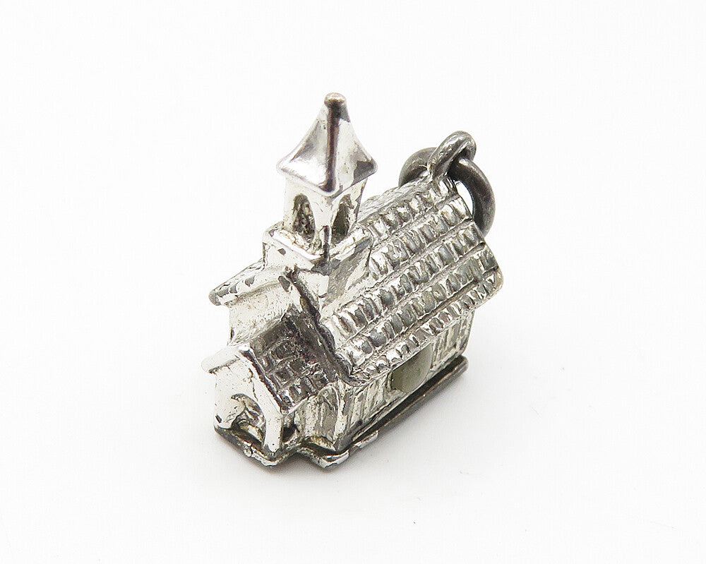 925 Sterling Silver  Vintage Topaz Church House Motif Drop Pendant  PT8360