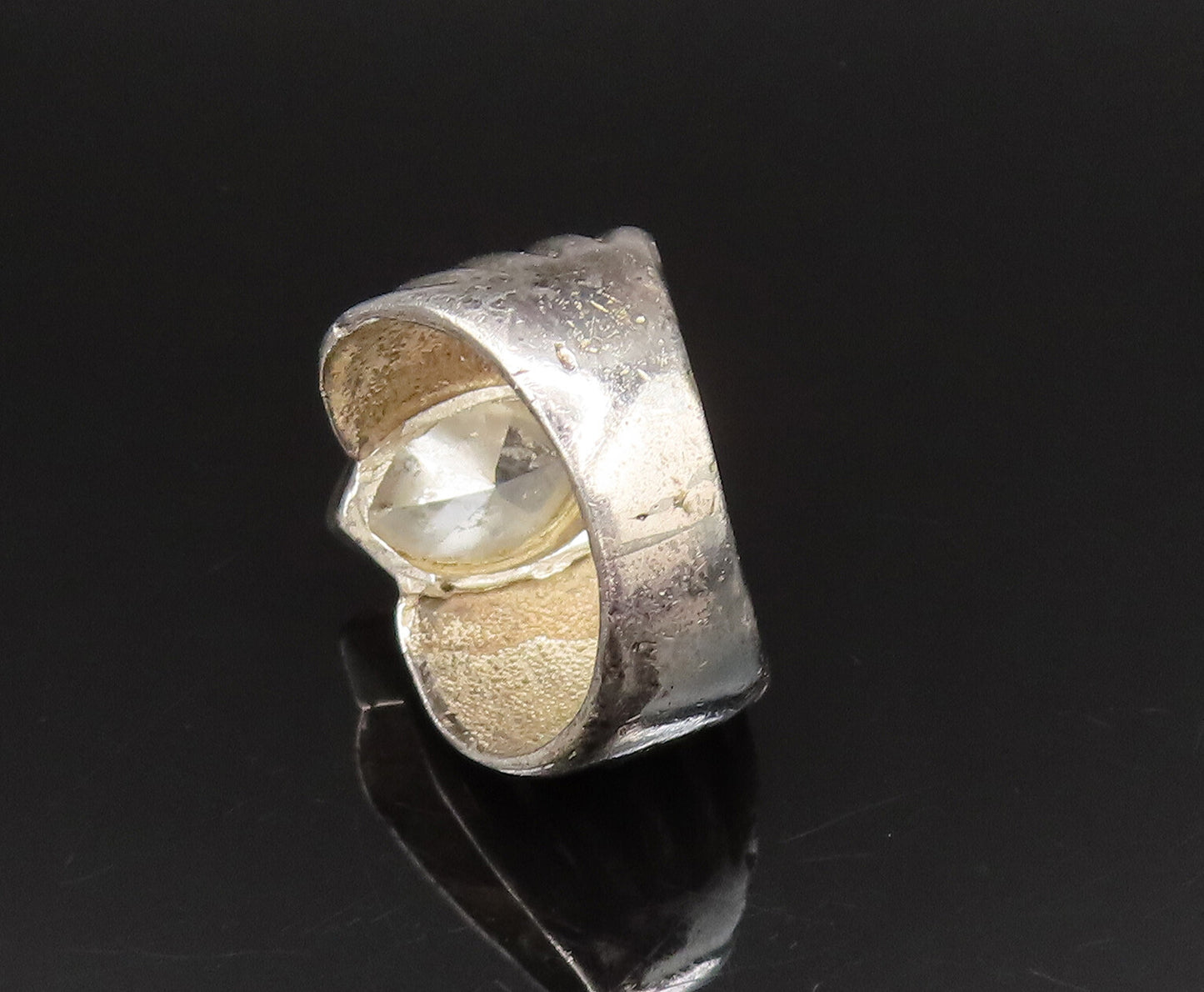 925 Silver  Vintage Marquise Cubic Zirconia Ribbed Band Ring Sz 8.5  RG25664