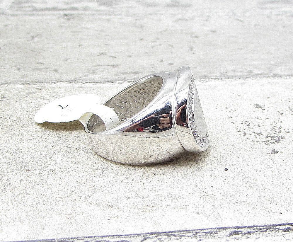 925 Sterling Silver  White Cubic Zirconia Hammered Thick Band Ring Sz 7  RG1969