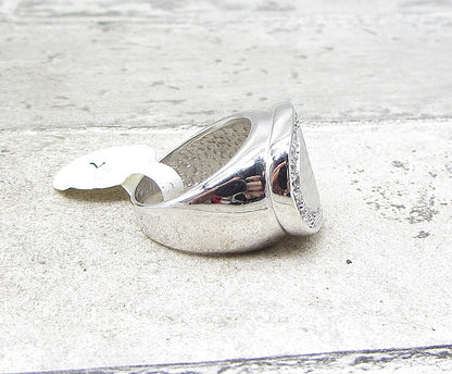925 Sterling Silver  White Cubic Zirconia Hammered Thick Band Ring Sz 7  RG1969