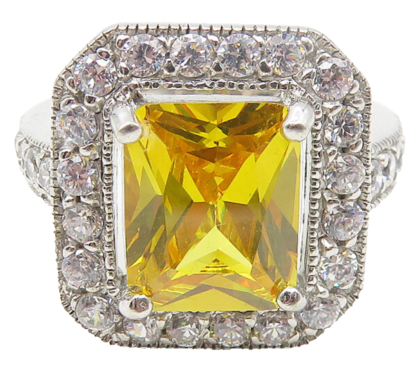 925 Sterling Silver  Yellow & White Cubic Zirconia Cocktail Ring Sz 7  RG10961