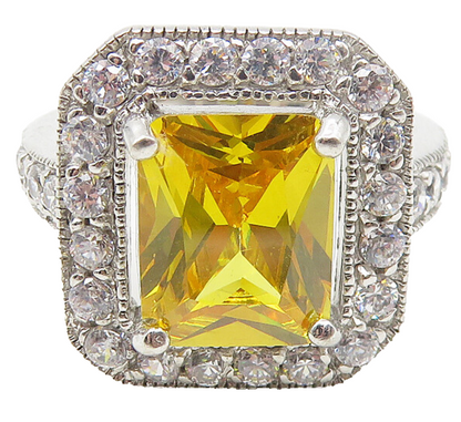 925 Sterling Silver  Yellow & White Cubic Zirconia Cocktail Ring Sz 7  RG10961