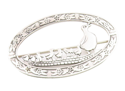 MIA 925 Sterling Silver  Vintage Mom & Baby Ducks Floral Brooch Pin  BP6755