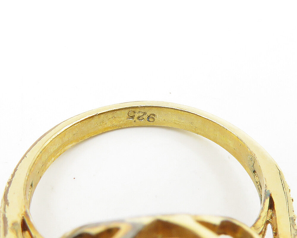 925 Sterling Silver  Cubic Zirconia Gold Plated Cocktail Ring Sz 7.5  RG18703