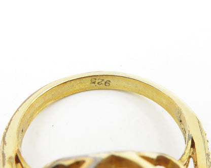 925 Sterling Silver  Cubic Zirconia Gold Plated Cocktail Ring Sz 7.5  RG18703