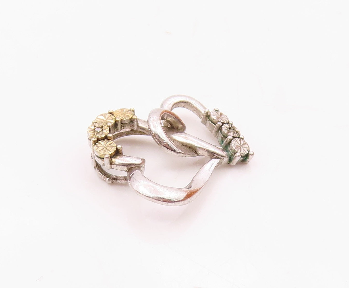 925 Silver Vintage Genuine Diamonds Interlocking Love Heart Pendant PT20832