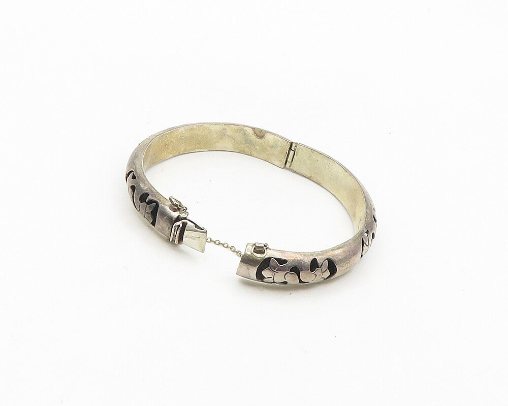 TPN MEXICO 925 Silver  Vintage Cutout Floral Pattern Bangle Bracelet  BT7449