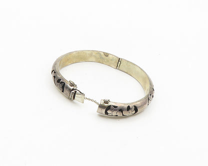 TPN MEXICO 925 Silver  Vintage Cutout Floral Pattern Bangle Bracelet  BT7449