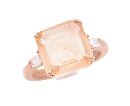 925 Sterling Silver Vintage Ring Rose Gold Plated Morganite & CZ  Sz 7 RG29578