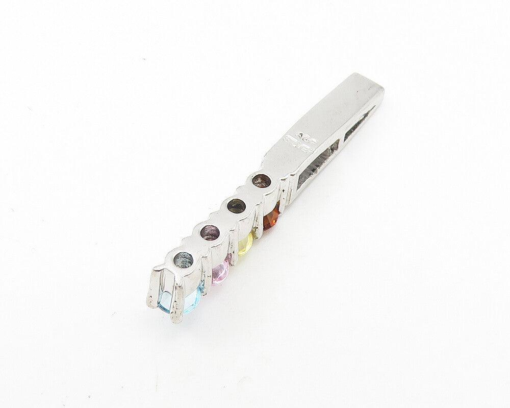 925 Sterling Silver  Petite Multi Color Topaz Vertical Bar Pendant  PT8655