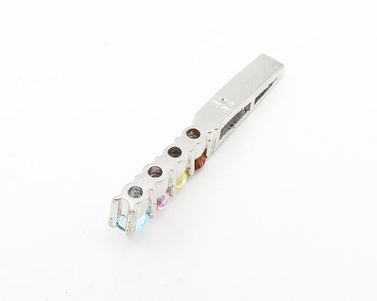 925 Sterling Silver  Petite Multi Color Topaz Vertical Bar Pendant  PT8655