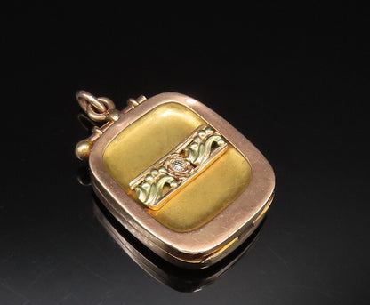 10K GOLD  Vintage Antique Tri Tone Floral Swirl Square Pendant (OPENS)  GP370