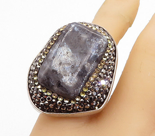 925 Sterling Silver  Vintage Moonstone & Marcasite Cocktail Ring Sz 9.5 RG4068