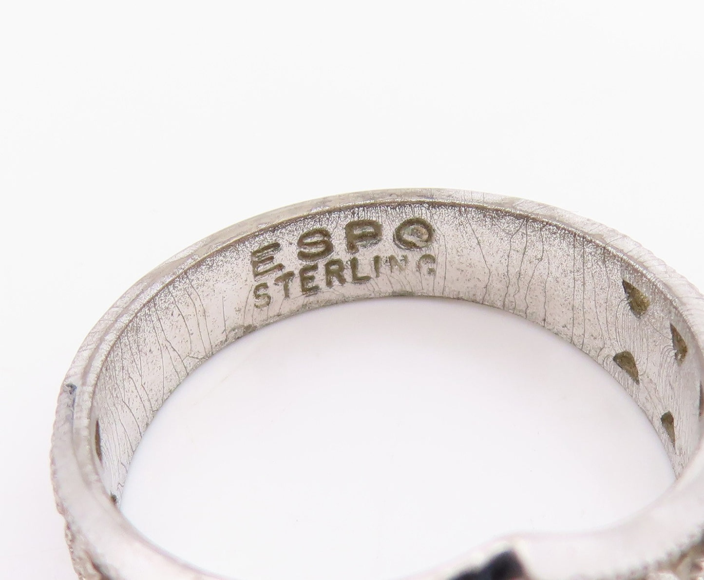 925 Sterling Silver Vintage Ring ESPO Designer Topaz Inlay Cutout  Sz 7  RG33251