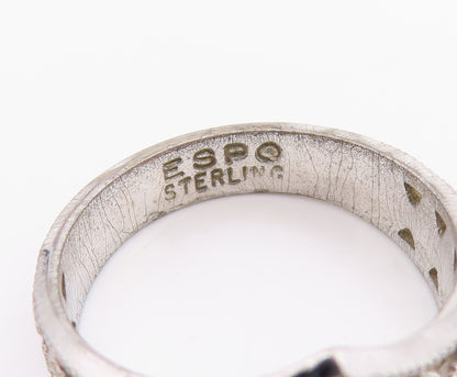 925 Sterling Silver Vintage Ring ESPO Designer Topaz Inlay Cutout  Sz 7  RG33251