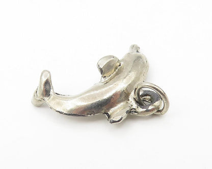 925 Sterling Silver  Vintage Petite Shiny Leaping Dolphin Motif Pendant PT9114